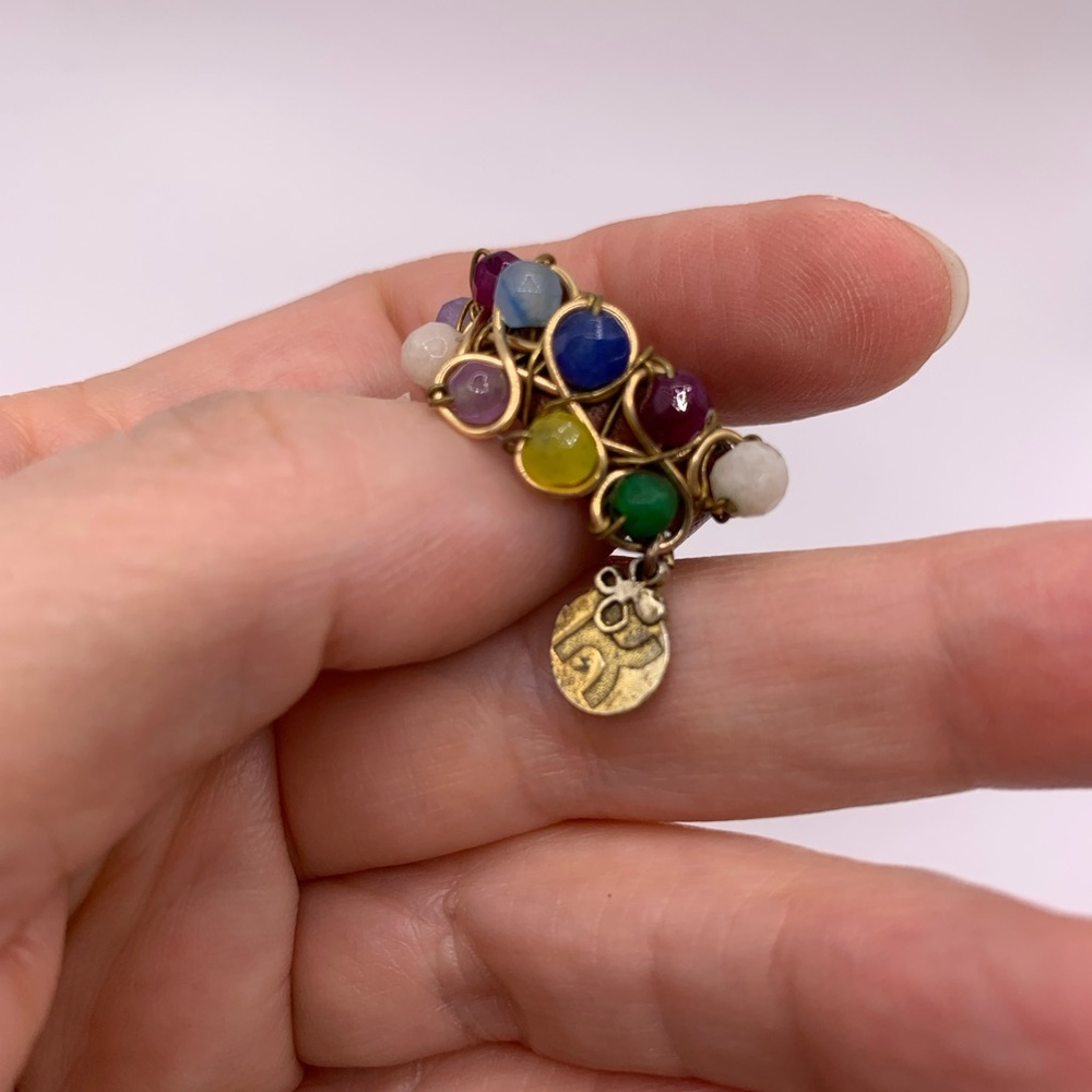 Multicolor Beaded Wire Wrapped Ring With Leather … - image 5